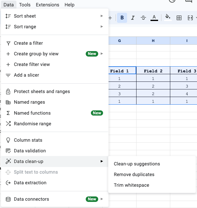Removing duplicates in Google Sheets Step 2: Data Clean-Up