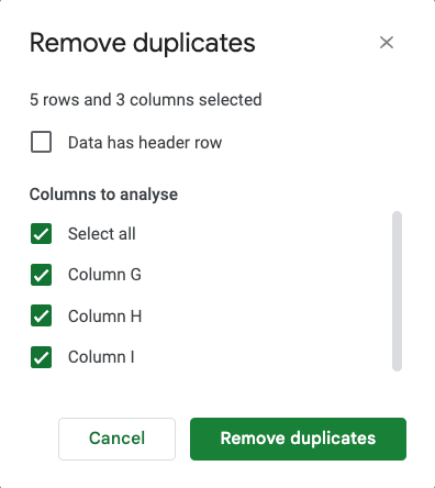 Remove Duplicates from Google Sheets: Step 3