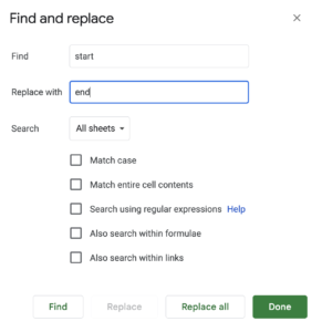 Find and replace values easily in google sheets (no formula required)