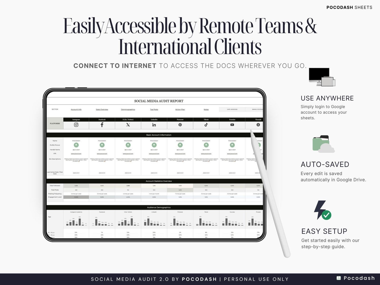 This photo shows Why Social Media Audit Report Designed on Google Sheets is great for your team