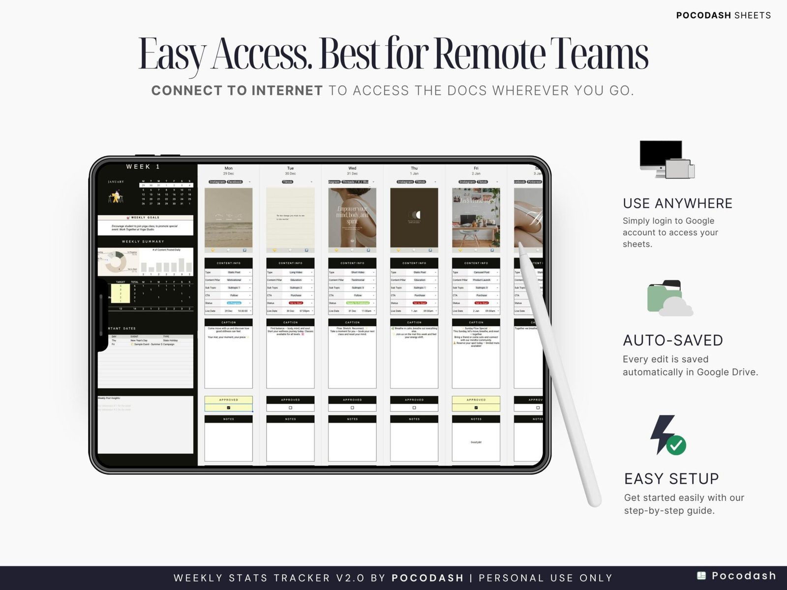 Listing Image of Product Explaining Why Content Calendar on Google Sheets is great for your team