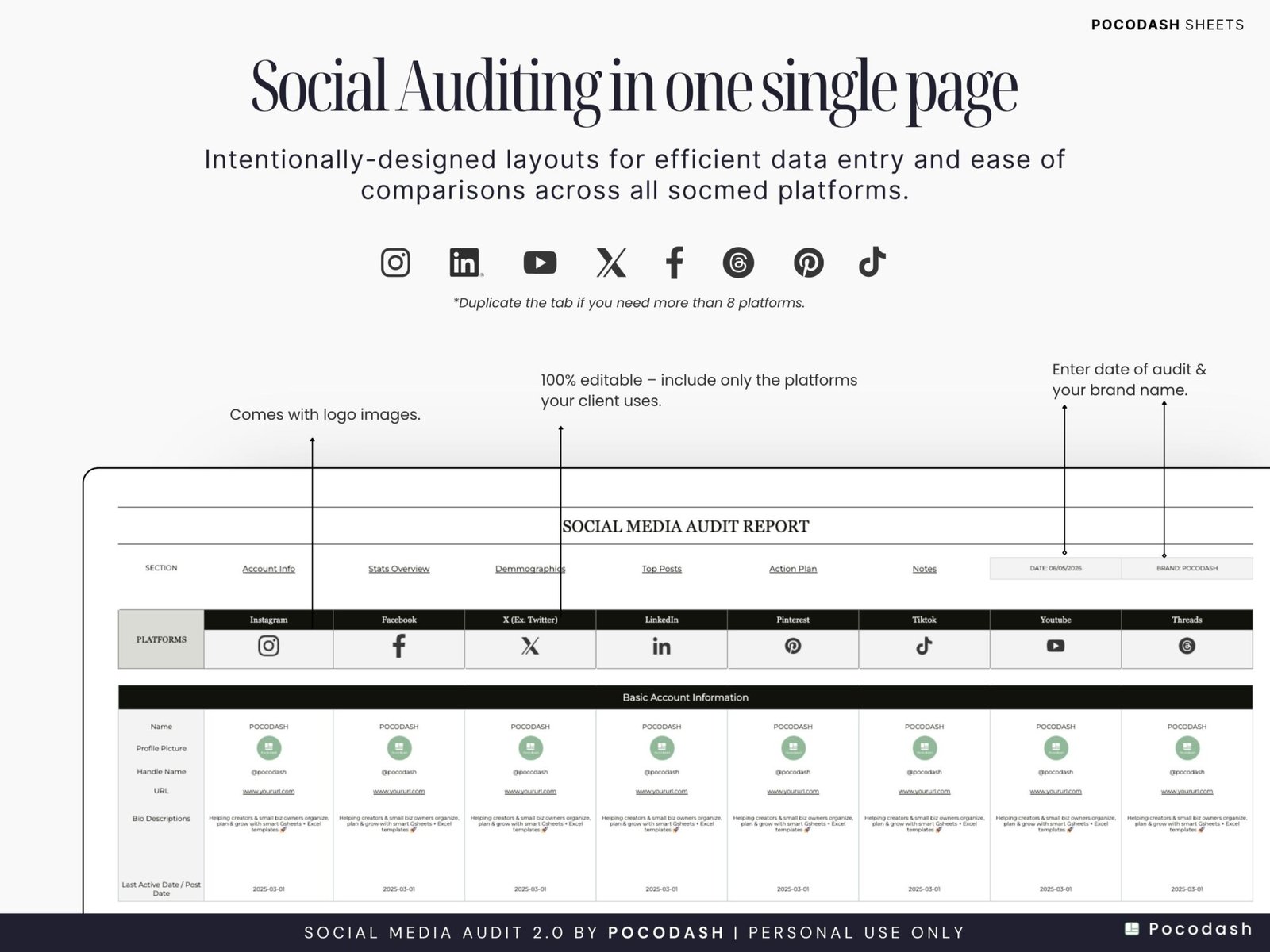 This photo shows How to Record SocMed Audit Results for Multiple Platforms in 1-Page Google Sheets