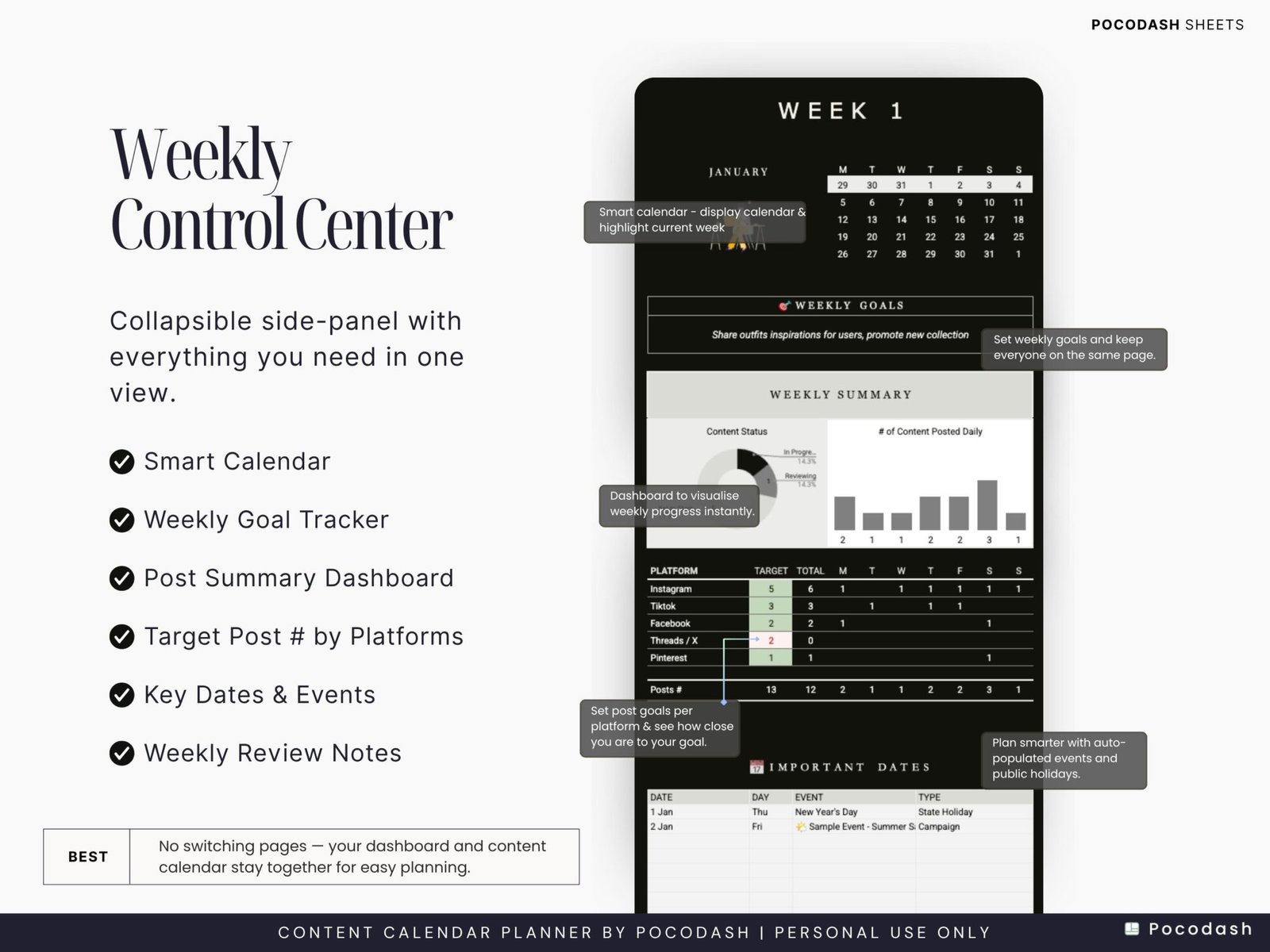 Listing Image of Product Explaining Weekly Control Center for Content Planning with a Team