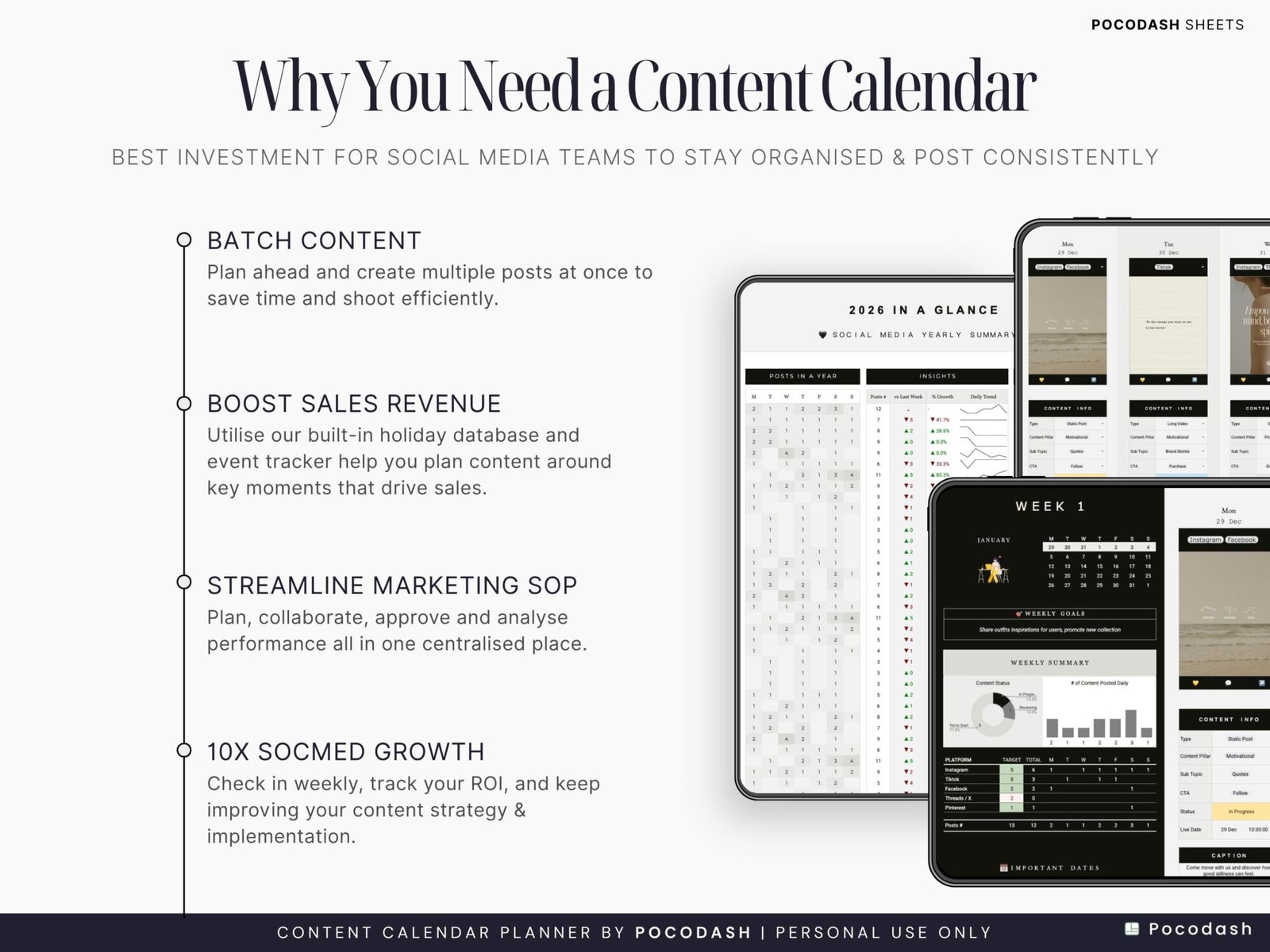 Listing Image of Product Explaining Why you Need a Content Calendar & Planner Spreadsheets